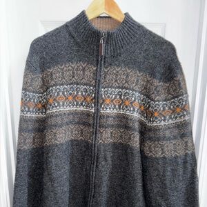 Telluride Full Zip Sweater Men’s XL Fair Isle Dark Gray Wool Blend Winter Warm